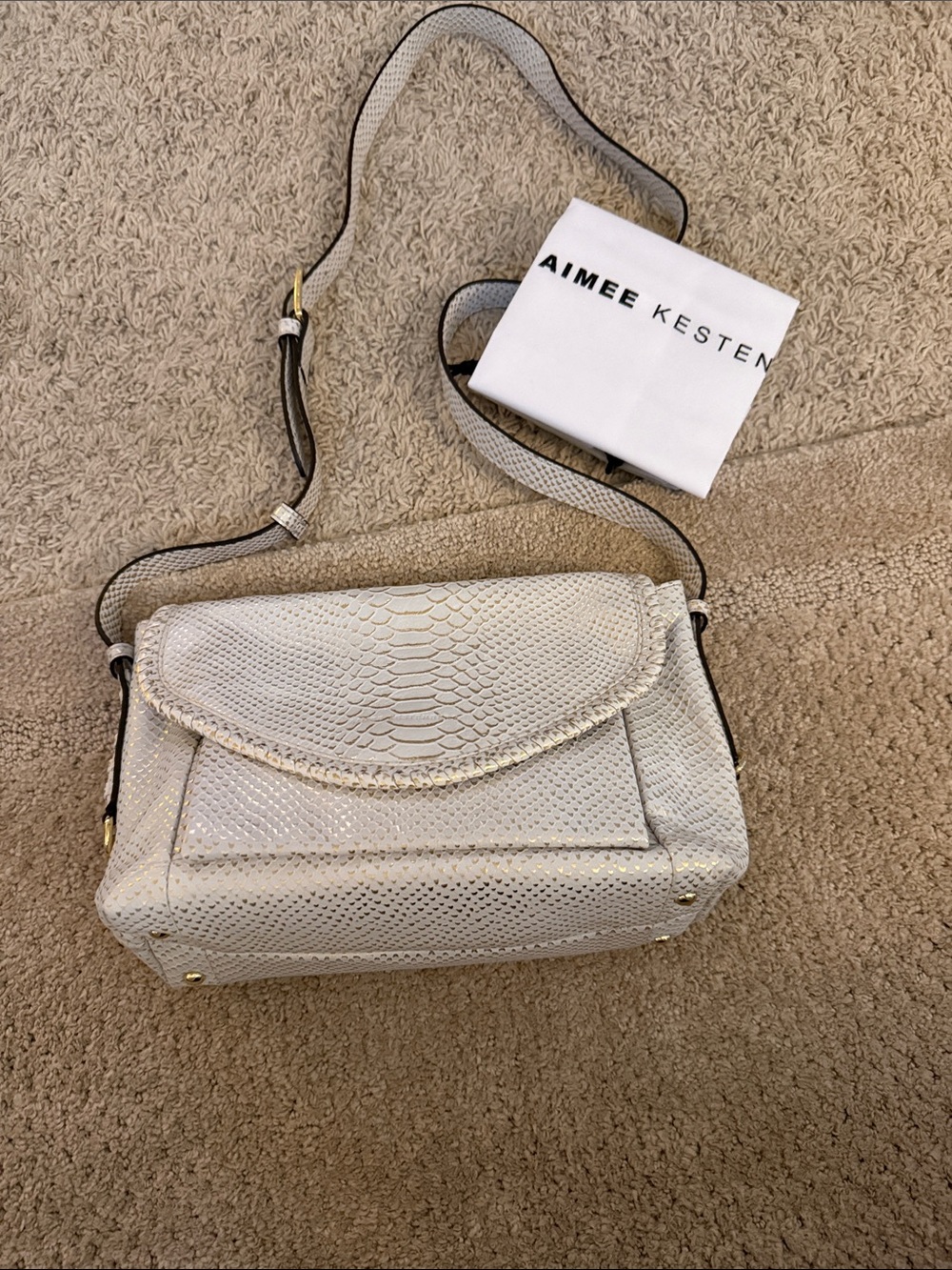 Aimee Kestenberg Cream Python-Embossed Leather Crossbody Bag